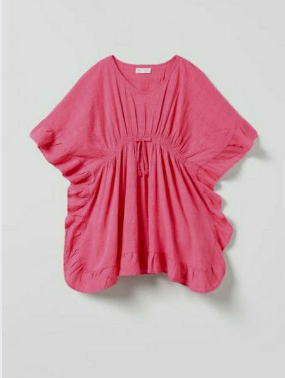 COPY Zara Girls 12-14 Pink Cotton Ruffled Jaquard Kaftan Swimsuit Cover-Up Dress
